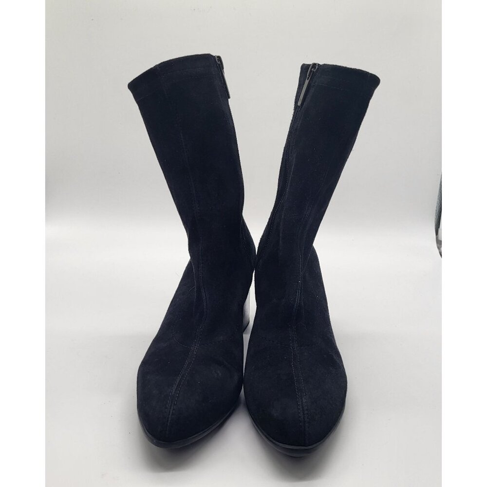 Aquatalia Women's SZ 7 Darianna Black Suede Chunky Heeled Boots Booties #410259 - Picture 2 of 12